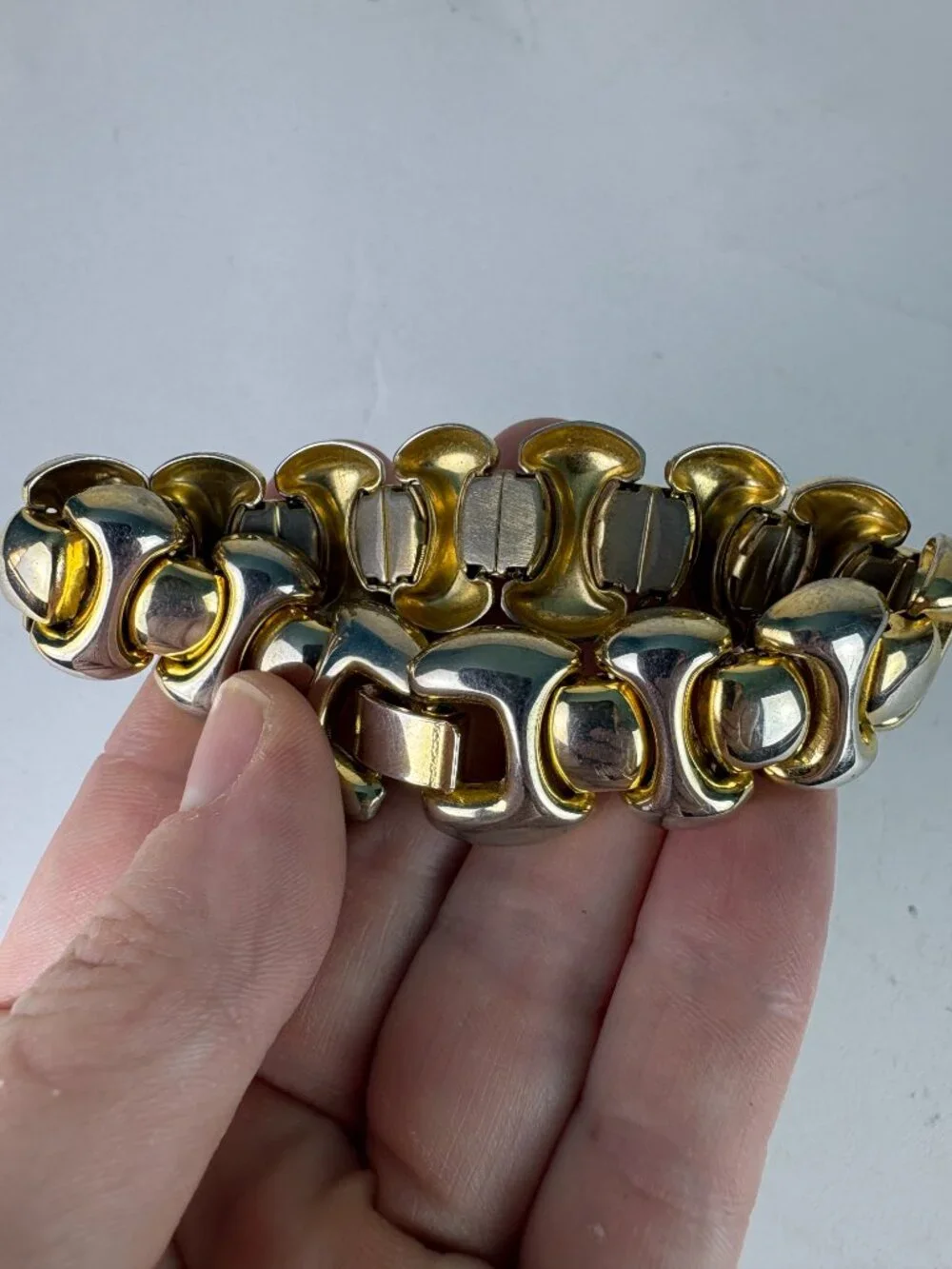 Vintage Two-Tone Chunky Link Bracelet Gold Silver